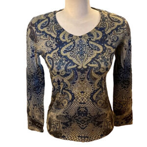 CLEO  Paisley Pattern Women's Long Sleeve Top (Size XS)